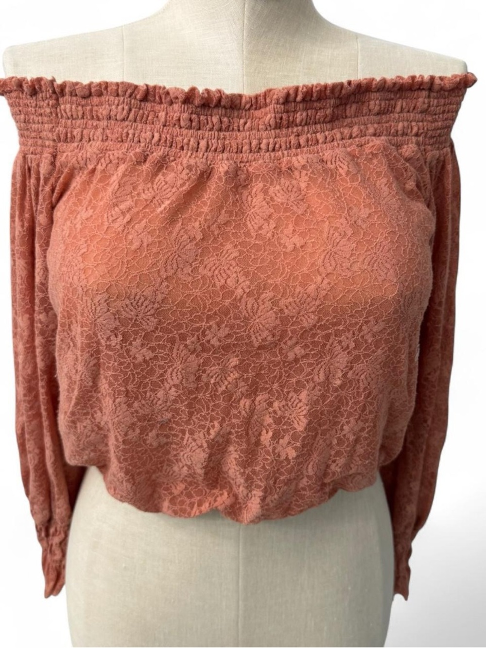 Free People Small Emily Lace  Off Shoulder Top in Savannah Red Halter Top